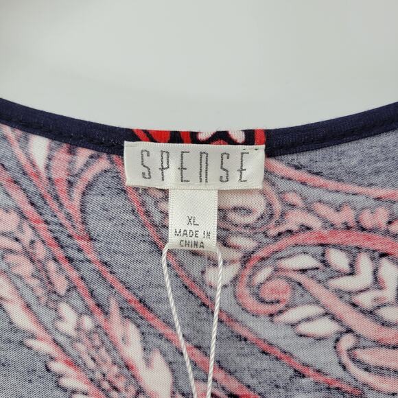 Spense Womens Romper XL Blue Red Paisley Cold Shoulder Boho Pullover Stretch - Picture 12 of 14